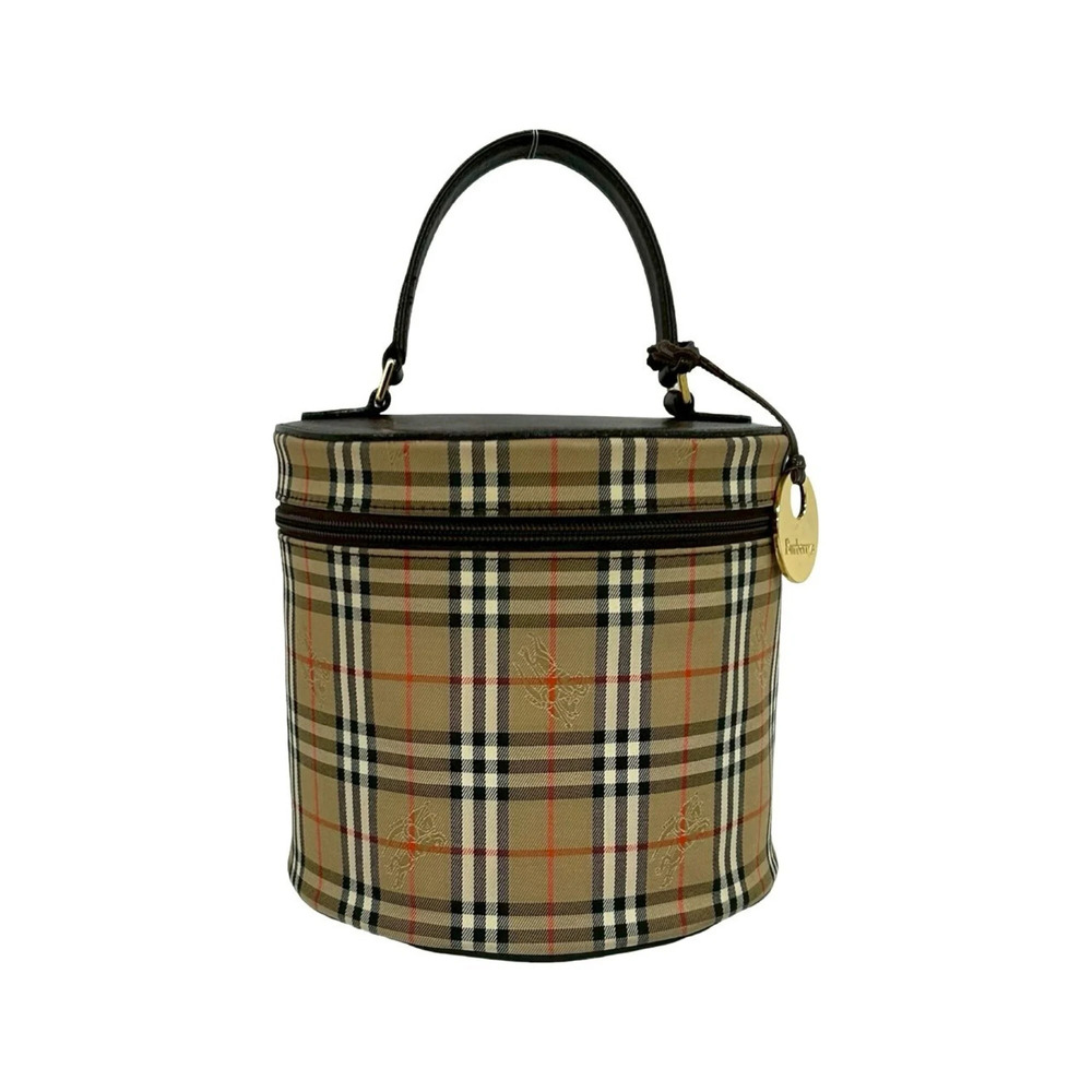 Burberrys Nova Check Shadow Horse Pattern Canvas Leather Handbag Vanity Bag B...